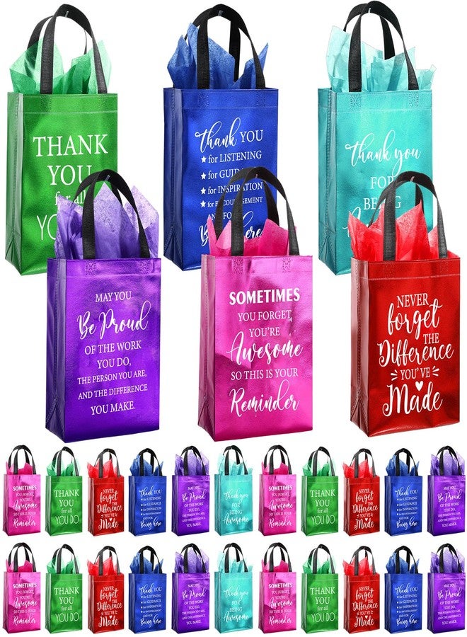 Tellingyou 24 Pieces Employee Appreciation Gift Bags Thank You Reusable Gift Bags with Tissues 8 x 4 x 10 Inch for Teacher Coworker Employee - Image 1